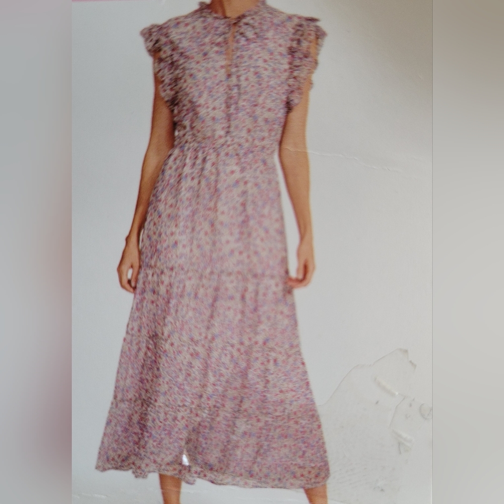 BB Dakota Tiered Floral Midi Dress Pink Blue Size Small grannycore cottage